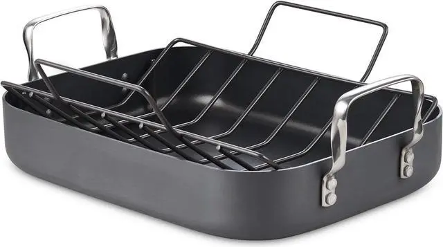 Main image of Cooks Standard Turkey Roasting Pan with Rack, Hard Anodized Nonstick 16-Inch x 12-Inch Chicken Ham Roaster Pan Multi-Use Grill Pan with Handles, Black