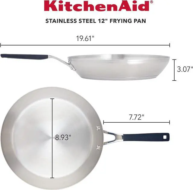 Alt view image 2 of 7 - KitchenAid Stainless Steel Frying Pan/Skillet, 12 Inch, Brushed Stainless Steel