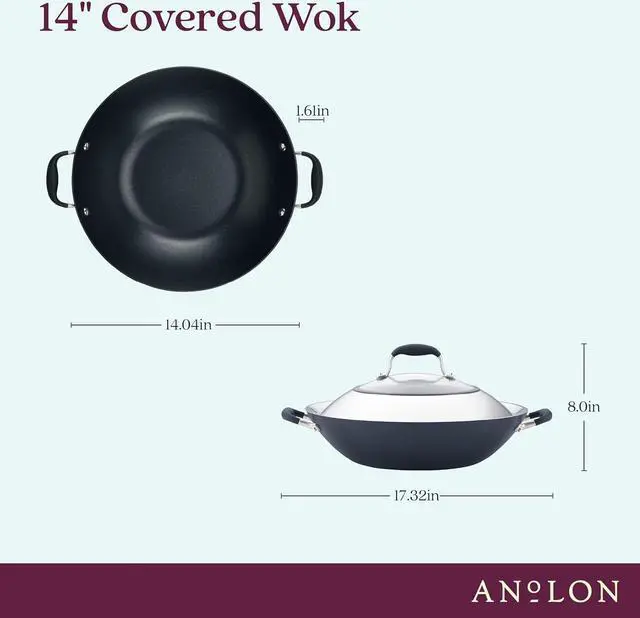Alt view image 2 of 7 - Anolon Advanced Home Hard-Anodized Nonstick Open Stock Cookware- Woks (14-Inch Covered Wok, Onyx)