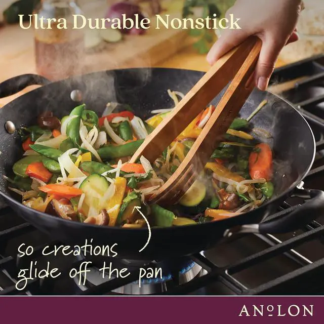 Alt view image 4 of 7 - Anolon Advanced Home Hard-Anodized Nonstick Open Stock Cookware- Woks (14-Inch Covered Wok, Onyx)
