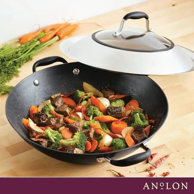 Alt view image 7 of 7 - Anolon Advanced Home Hard-Anodized Nonstick Open Stock Cookware- Woks (14-Inch Covered Wok, Onyx)