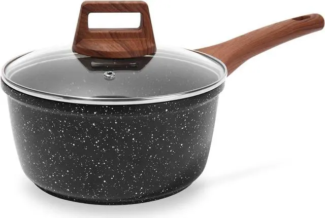Main image of ESLITE LIFE Nonstick Sauce Pan with Lid, 1.5 QT Small Soup Pot Compatible with All Stovetops (Gas, Electric & Induction), PFOA Free, Black