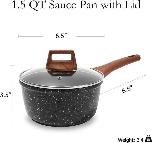 Alt view image 2 of 7 - ESLITE LIFE Nonstick Sauce Pan with Lid, 1.5 QT Small Soup Pot Compatible with All Stovetops (Gas, Electric & Induction), PFOA Free, Black