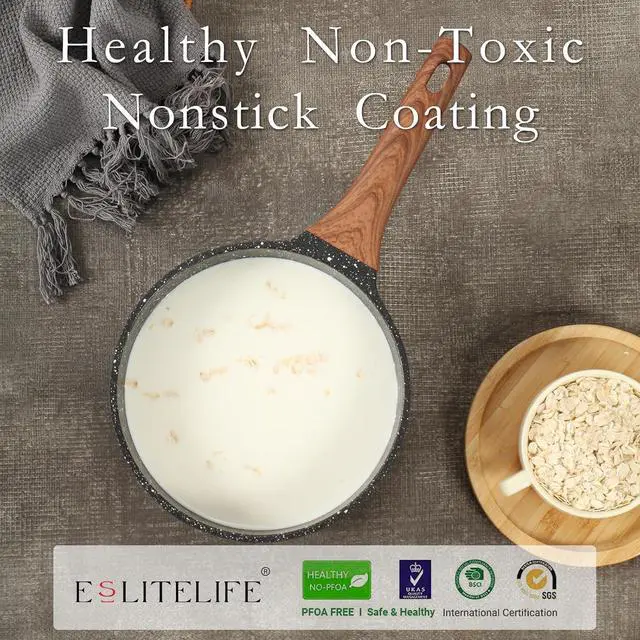 Alt view image 3 of 7 - ESLITE LIFE Nonstick Sauce Pan with Lid, 1.5 QT Small Soup Pot Compatible with All Stovetops (Gas, Electric & Induction), PFOA Free, Black