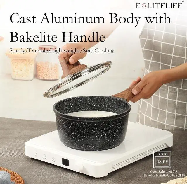 Alt view image 5 of 7 - ESLITE LIFE Nonstick Sauce Pan with Lid, 1.5 QT Small Soup Pot Compatible with All Stovetops (Gas, Electric & Induction), PFOA Free, Black