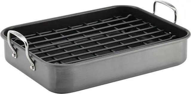 Main image of Rachael Ray Brights Hard Anodized Nonstick Roaster / Roasting Pan with Rack - 16 Inch x 12 Inch, Gray