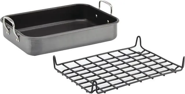Alt view image 5 of 5 - Rachael Ray Brights Hard Anodized Nonstick Roaster / Roasting Pan with Rack - 16 Inch x 12 Inch, Gray