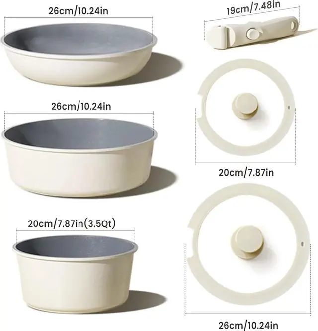 Alt view image 2 of 7 - Pots and Pans Set, Nonstick Detachable Handle Cookware Set, Induction Kitchen Cookware Set with Removable Handle, Healthy Non Stick Cookware, Dishwasher Oven Safe, PFOA Free