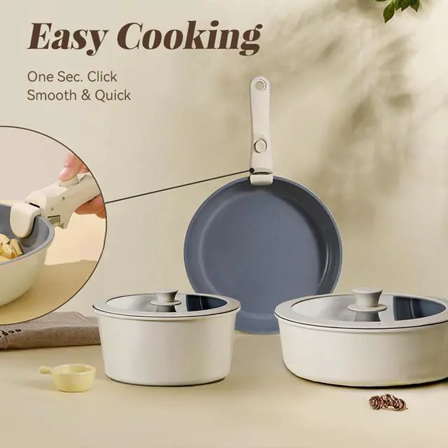 Alt view image 3 of 7 - Pots and Pans Set, Nonstick Detachable Handle Cookware Set, Induction Kitchen Cookware Set with Removable Handle, Healthy Non Stick Cookware, Dishwasher Oven Safe, PFOA Free
