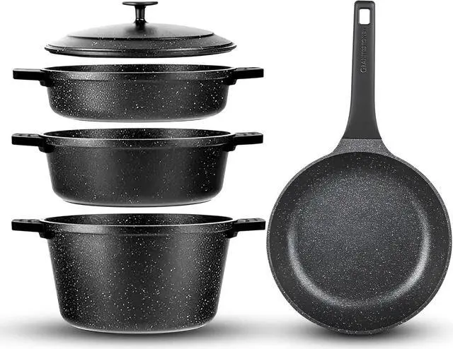 Main image of Granitestone 12 Pc Pots and Pans Set Non Stick, Nesting Dutch Oven Pots Set with Lid + Removeable Silicone Handles, Induction Cookware Sets for Kitchen, Dishwasher and Oven Safe