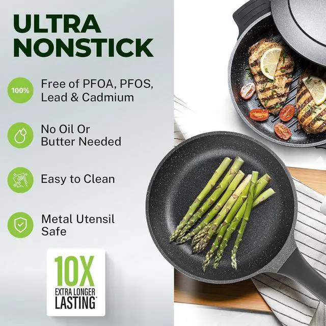 Alt view image 4 of 6 - Granitestone 12 Pc Pots and Pans Set Non Stick, Nesting Dutch Oven Pots Set with Lid + Removeable Silicone Handles, Induction Cookware Sets for Kitchen, Dishwasher and Oven Safe