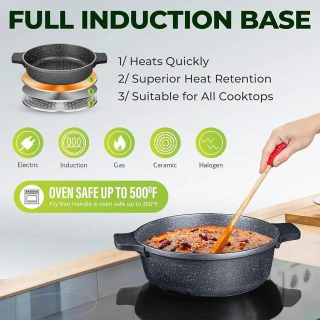 Alt view image 5 of 6 - Granitestone 12 Pc Pots and Pans Set Non Stick, Nesting Dutch Oven Pots Set with Lid + Removeable Silicone Handles, Induction Cookware Sets for Kitchen, Dishwasher and Oven Safe