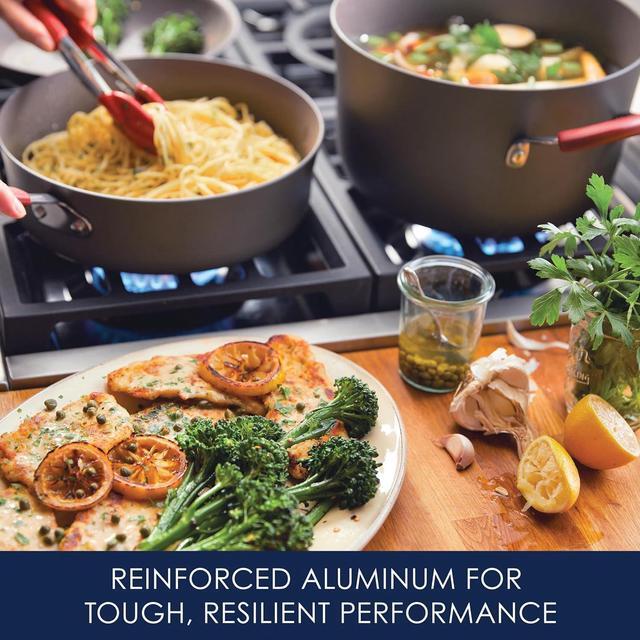 Alt view image 4 of 7 - Rachael Ray - 87630 Rachael Ray Cucina Hard Anodized Nonstick Cookware Pots and Pans Set, 12 Piece, Gray with Red Handles