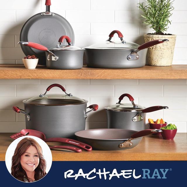Alt view image 7 of 7 - Rachael Ray - 87630 Rachael Ray Cucina Hard Anodized Nonstick Cookware Pots and Pans Set, 12 Piece, Gray with Red Handles