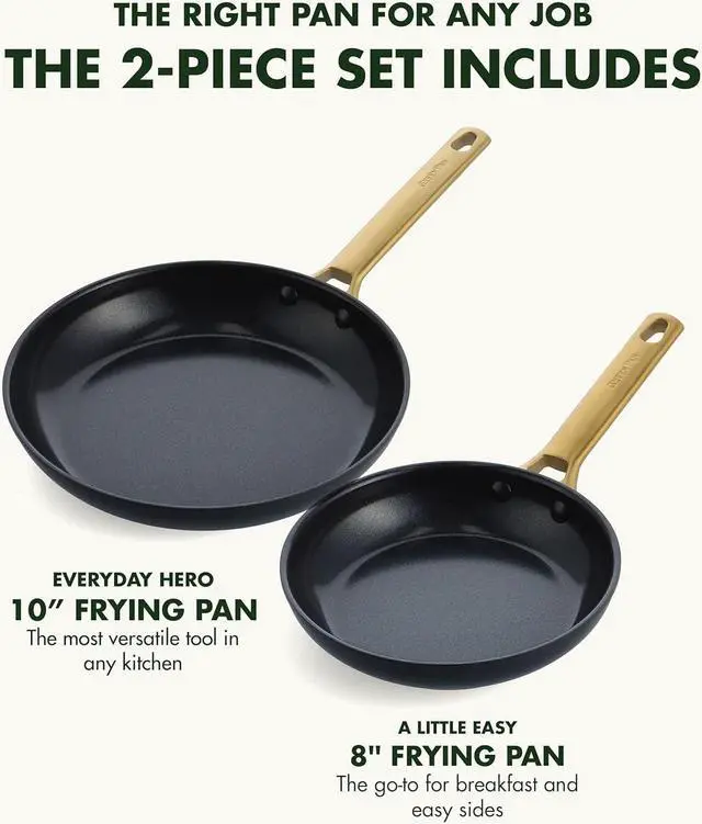 Alt view image 3 of 7 - GreenPan Reserve Hard Anodized Healthy Ceramic Nonstick 8" and 10" Frying Pan Skillet Set, Gold Handle, PFAS-Free, Dishwasher Safe, Oven Safe, Black
