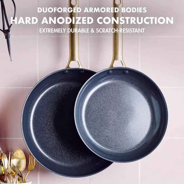 Alt view image 5 of 7 - GreenPan Reserve Hard Anodized Healthy Ceramic Nonstick 8" and 10" Frying Pan Skillet Set, Gold Handle, PFAS-Free, Dishwasher Safe, Oven Safe, Black