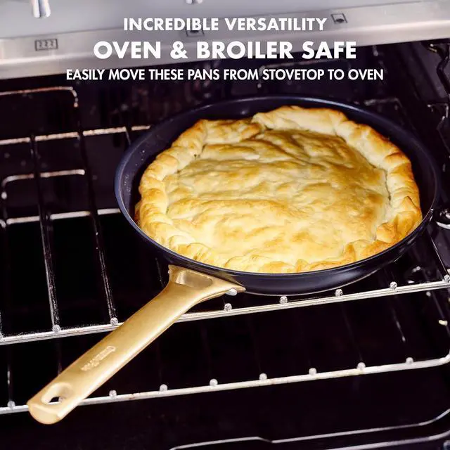 Alt view image 6 of 7 - GreenPan Reserve Hard Anodized Healthy Ceramic Nonstick 8" and 10" Frying Pan Skillet Set, Gold Handle, PFAS-Free, Dishwasher Safe, Oven Safe, Black
