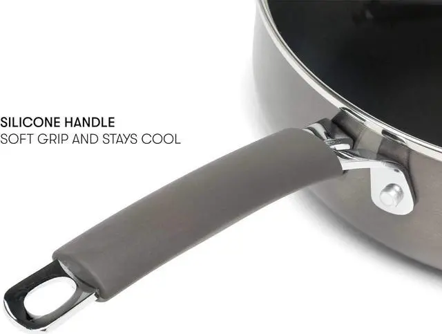 Alt view image 5 of 6 - Cooking Light Nonstick Ceramic Deep Cooker, Dishwasher Safe, Scratch Resistant, Easy Food Release Interior, Cool Touch Handle and Even Heating Base, 4-Quart Jumbo Cooker, Gray