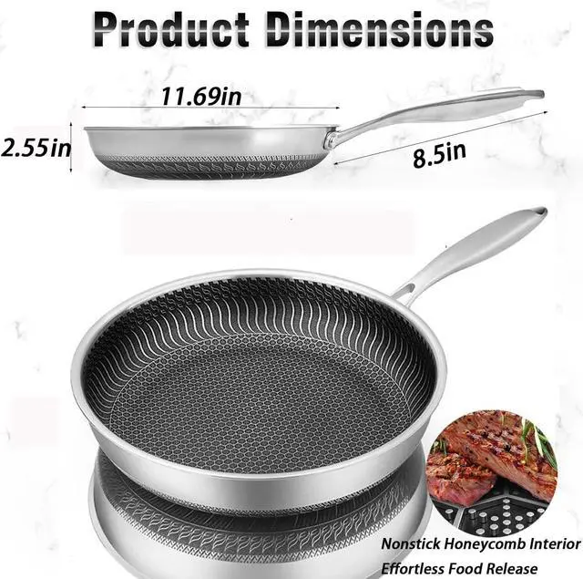 Alt view image 2 of 4 - Non Stick Frying Pan,11.6 Inch Hybrid Nonstick Frying Pan,Non Stick Stainless Steel Skillet, Dishwasher and Oven Safe,Compatible with All Cooktops.