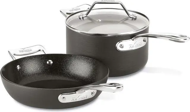 Main image of All-Clad Essentials Hard Anodized Nonstick Fry & Sauce Pan Set 8.5 Inch , 2.5 Quart Oven Broiler Safe 500F Pots and Pans, Cookware Black