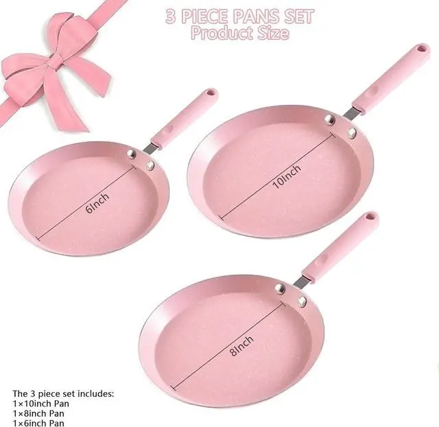 Alt view image 7 of 7 - JUSTUP Nonstick Frying Pan Set3 Piece Pots and Pans Set NonstickPink Kitchen Cookware Sets with Non Stick Pan Coating,10 Inch,8 Inch and 6 Inch Non Stick Cooking Set Suitable for All Stoves (Pink)