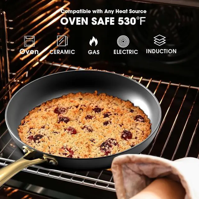 Alt view image 3 of 7 - Non Stick Frying Pans, 10 Inch Frying Pan with Gold Stay Cool Handle, Honeycomb Cast Iron Skillet, Easy to Clean Nonstick Frying Pan, Free of PFOA Cast Iron Pan Gifts for Men and Women