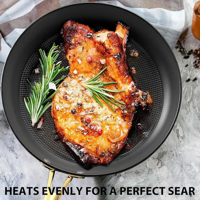 Alt view image 4 of 7 - Non Stick Frying Pans, 10 Inch Frying Pan with Gold Stay Cool Handle, Honeycomb Cast Iron Skillet, Easy to Clean Nonstick Frying Pan, Free of PFOA Cast Iron Pan Gifts for Men and Women