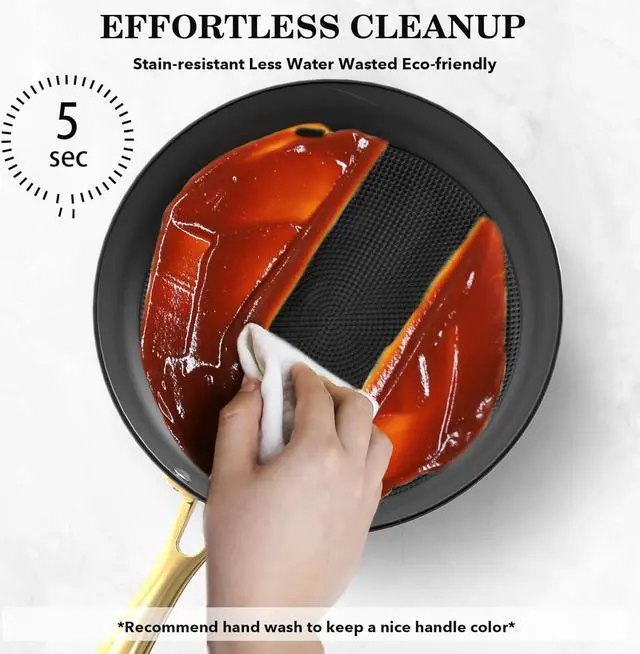 Alt view image 5 of 7 - Non Stick Frying Pans, 10 Inch Frying Pan with Gold Stay Cool Handle, Honeycomb Cast Iron Skillet, Easy to Clean Nonstick Frying Pan, Free of PFOA Cast Iron Pan Gifts for Men and Women