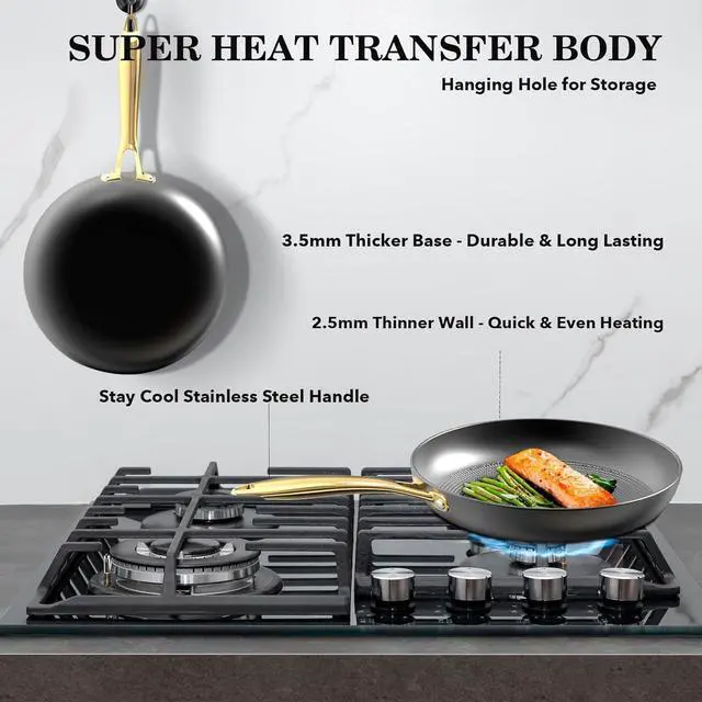 Alt view image 7 of 7 - Non Stick Frying Pans, 10 Inch Frying Pan with Gold Stay Cool Handle, Honeycomb Cast Iron Skillet, Easy to Clean Nonstick Frying Pan, Free of PFOA Cast Iron Pan Gifts for Men and Women