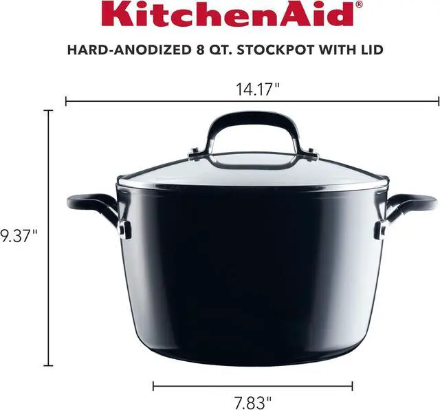 Alt view image 2 of 7 - KitchenAid Hard Anodized Nonstick Stockpot with Lid, 8 Quart, Onyx Black