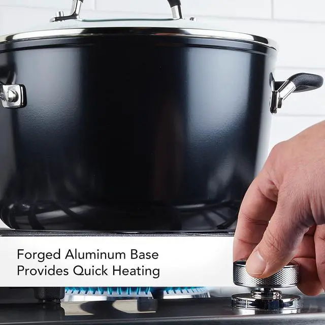 Alt view image 3 of 7 - KitchenAid Hard Anodized Nonstick Stockpot with Lid, 8 Quart, Onyx Black