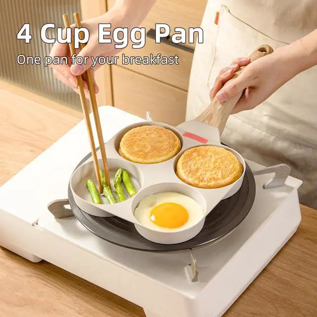 Alt view image 5 of 7 - 4-Cup Egg Frying Pan with Heat-Sensing Silicone Strip, Nonstick Granite-Coated Omelette Pan, Breakfast Skillet for Gas Stoves, Electric Stoves and Induction Cooktops