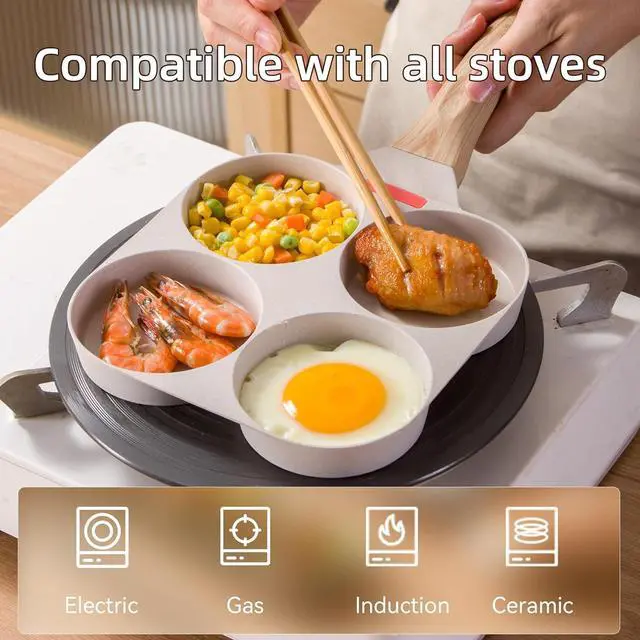 Alt view image 6 of 7 - 4-Cup Egg Frying Pan with Heat-Sensing Silicone Strip, Nonstick Granite-Coated Omelette Pan, Breakfast Skillet for Gas Stoves, Electric Stoves and Induction Cooktops