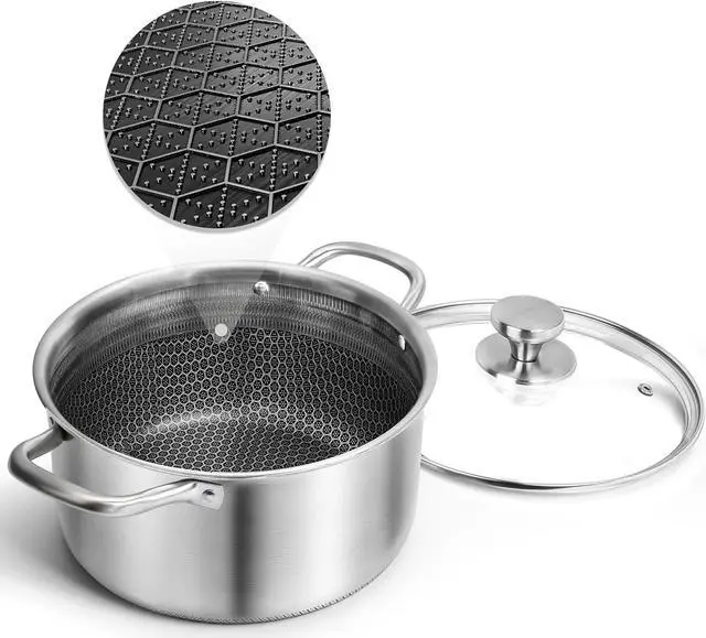 Main image of AuFranc Hybrid Nonstick 6 Quart Stainless Steel Stockpot with Glass Lid, Induction Stock Pot with Honeycomb Carving, Non-stick Soup Pot Compatible with All Cooktops, Non-Toxic, Dishwasher & Oven Safe
