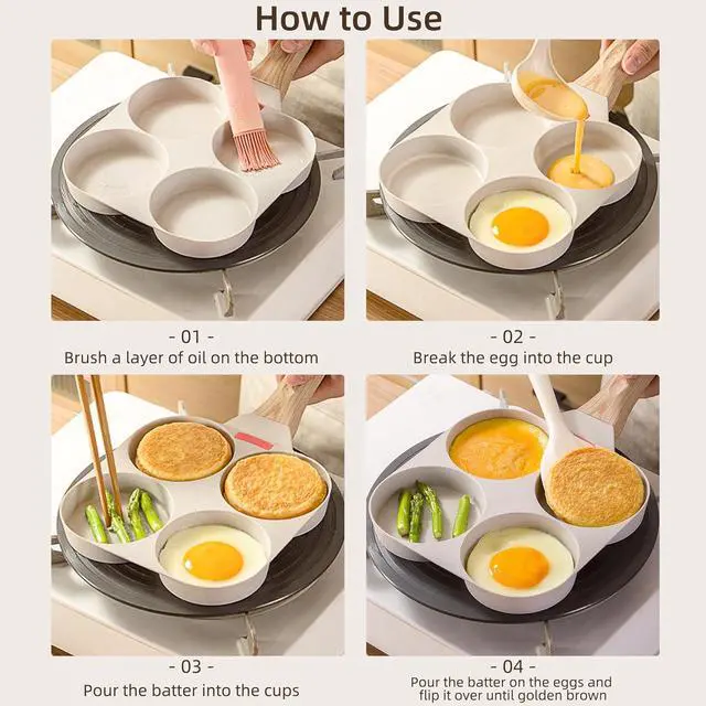 Alt view image 7 of 7 - 4-Cup Egg Frying Pan with Heat-Sensing Silicone Strip, Nonstick Granite-Coated Omelette Pan, Breakfast Skillet for Gas Stoves, Electric Stoves and Induction Cooktops