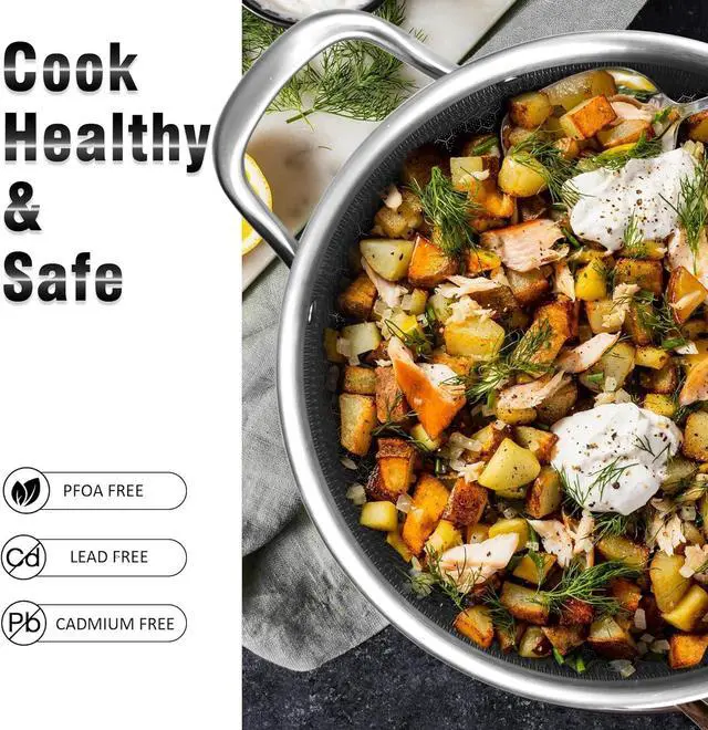 Alt view image 3 of 7 - AuFranc Hybrid Nonstick 6 Quart Stainless Steel Stockpot with Glass Lid, Induction Stock Pot with Honeycomb Carving, Non-stick Soup Pot Compatible with All Cooktops, Non-Toxic, Dishwasher & Oven Safe