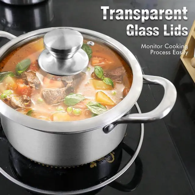 Alt view image 6 of 7 - AuFranc Hybrid Nonstick 6 Quart Stainless Steel Stockpot with Glass Lid, Induction Stock Pot with Honeycomb Carving, Non-stick Soup Pot Compatible with All Cooktops, Non-Toxic, Dishwasher & Oven Safe