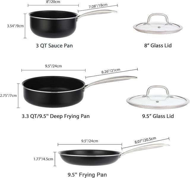 Alt view image 3 of 7 - Induction Pots and Pans Set, 5 Pcs Non Stick Cookware Set with Stainless Steel Handle, Non Toxic Kitchen Cookware Sets For Oven & Dishwasher Safe,100% PFOA Free, Black