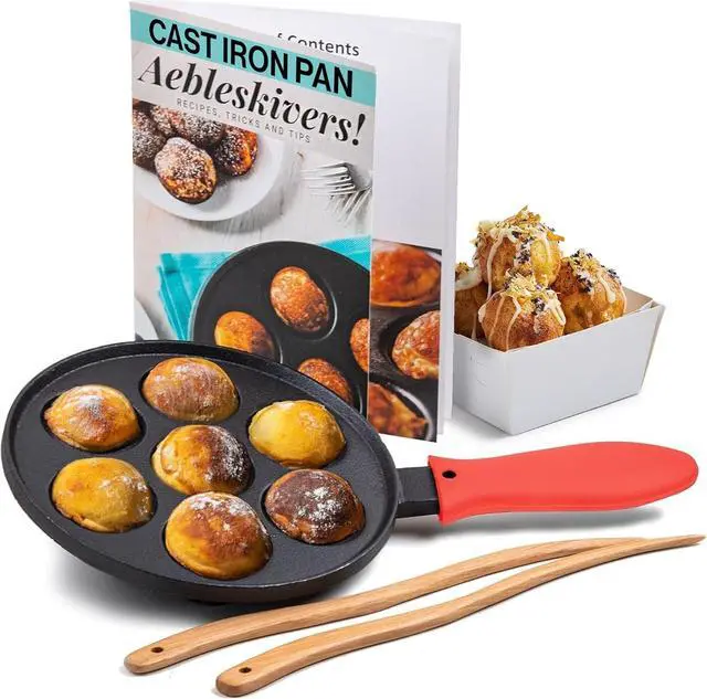 Main image of Upstreet Cast Iron Aebleskiver Pan/Ebelskiver Pan/Ideal for Mini Pancake Mold, Cake Pop Pan, and Takoyaki Maker for Danish Stuffed (Red)
