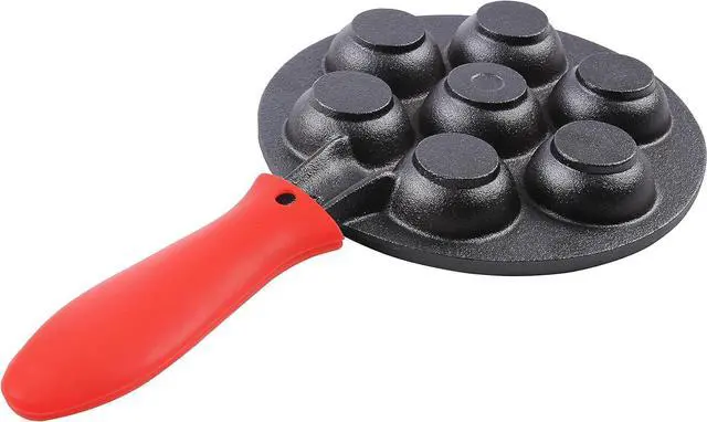Alt view image 5 of 5 - Upstreet Cast Iron Aebleskiver Pan/Ebelskiver Pan/Ideal for Mini Pancake Mold, Cake Pop Pan, and Takoyaki Maker for Danish Stuffed (Red)