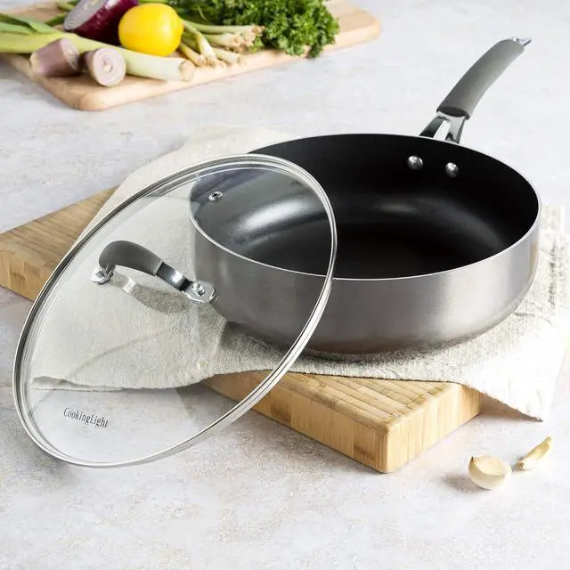 Alt view image 6 of 6 - Cooking Light Nonstick Ceramic Deep Cooker, Dishwasher Safe, Scratch Resistant, Easy Food Release Interior, Cool Touch Handle and Even Heating Base, 4-Quart Jumbo Cooker, Gray