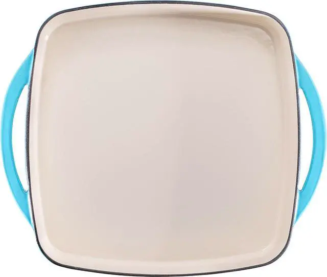 Alt view image 6 of 7 - Bruntmor 2-in-1 Pre-seasoned Square Cast Iron Dutch Oven With Dual Handles, Non stick Pan with Grill, All-in-One Cookware Set, Cast Iron Casserole Dish with Lid for Braising Dishes,Caribbean Blue