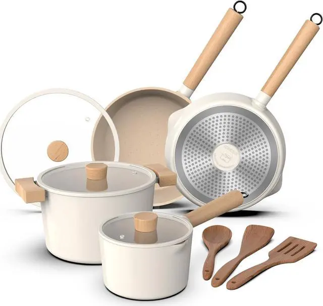 Main image of imarku Pots and Pans Set Non Stick, 10 Pcs Granite Cookware Set, Removable Handle Pots and Pans, PFOA Free, Oven Safe, Cream, Valentines Day Gifts
