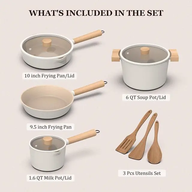 Alt view image 2 of 7 - imarku Pots and Pans Set Non Stick, 10 Pcs Granite Cookware Set, Removable Handle Pots and Pans, PFOA Free, Oven Safe, Cream, Valentines Day Gifts