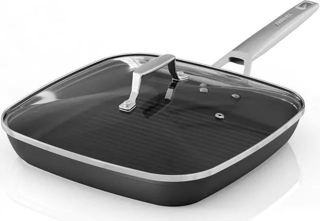 Main image of MsMk Square Grill Pan with Lid, 9.5 Inch Titanium and Ceramic Nonstick Grilling Skillet PanStay-Cool HandleCompatible with All StovetopsPFOA FreeDishwasher & Oven SafeIndoor Chicken Skille