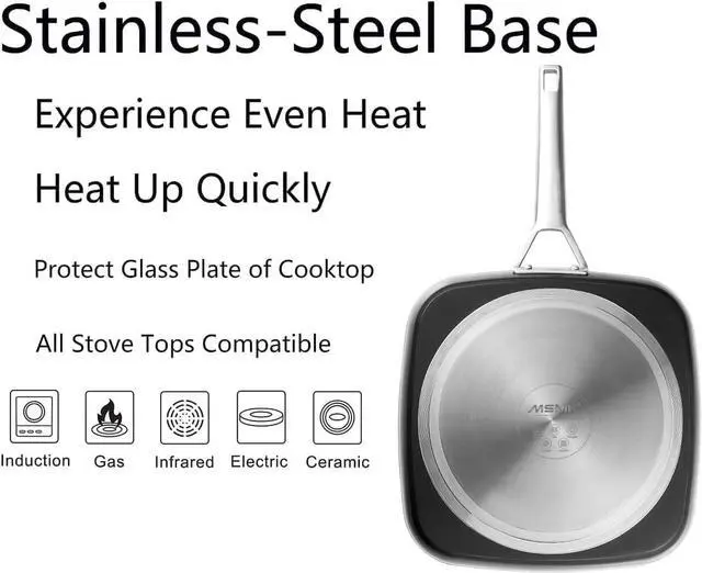 Alt view image 5 of 7 - MsMk Square Grill Pan with Lid, 9.5 Inch Titanium and Ceramic Nonstick Grilling Skillet PanStay-Cool HandleCompatible with All StovetopsPFOA FreeDishwasher & Oven SafeIndoor Chicken Skille