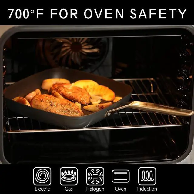 Alt view image 7 of 7 - MsMk Square Grill Pan with Lid, 9.5 Inch Titanium and Ceramic Nonstick Grilling Skillet PanStay-Cool HandleCompatible with All StovetopsPFOA FreeDishwasher & Oven SafeIndoor Chicken Skille