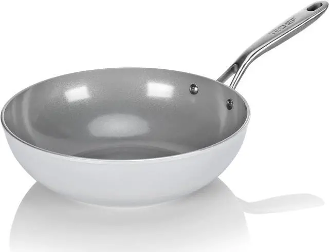 Main image of TECHEF - CeraTerra 12" Ceramic Nonstick Flat Bottom Wok/Stir-Fry Pan - PFOA, PTFE, PFAS Free, Dishwasher and Oven Safe, Made in Korea (12-in)
