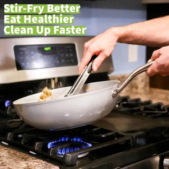 Alt view image 2 of 7 - TECHEF - CeraTerra 12" Ceramic Nonstick Flat Bottom Wok/Stir-Fry Pan - PFOA, PTFE, PFAS Free, Dishwasher and Oven Safe, Made in Korea (12-in)