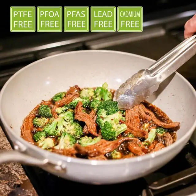 Alt view image 3 of 7 - TECHEF - CeraTerra 12" Ceramic Nonstick Flat Bottom Wok/Stir-Fry Pan - PFOA, PTFE, PFAS Free, Dishwasher and Oven Safe, Made in Korea (12-in)